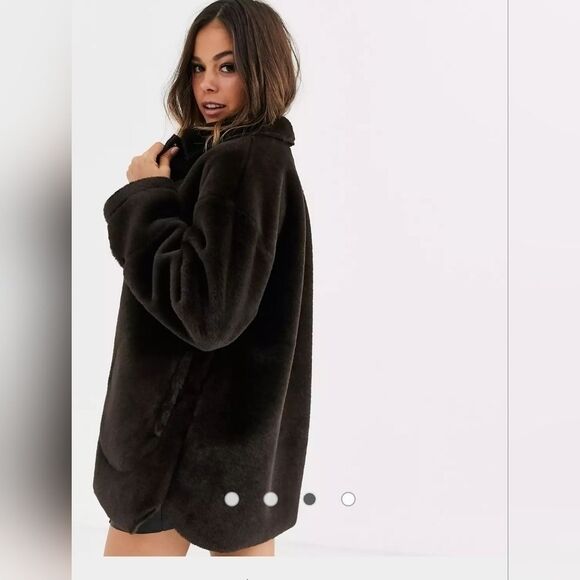 NWT Pull&Bear Faux Fur Jacket Chocolate Brown Button Front Coat Size Small ASOS - Picture 2 of 10